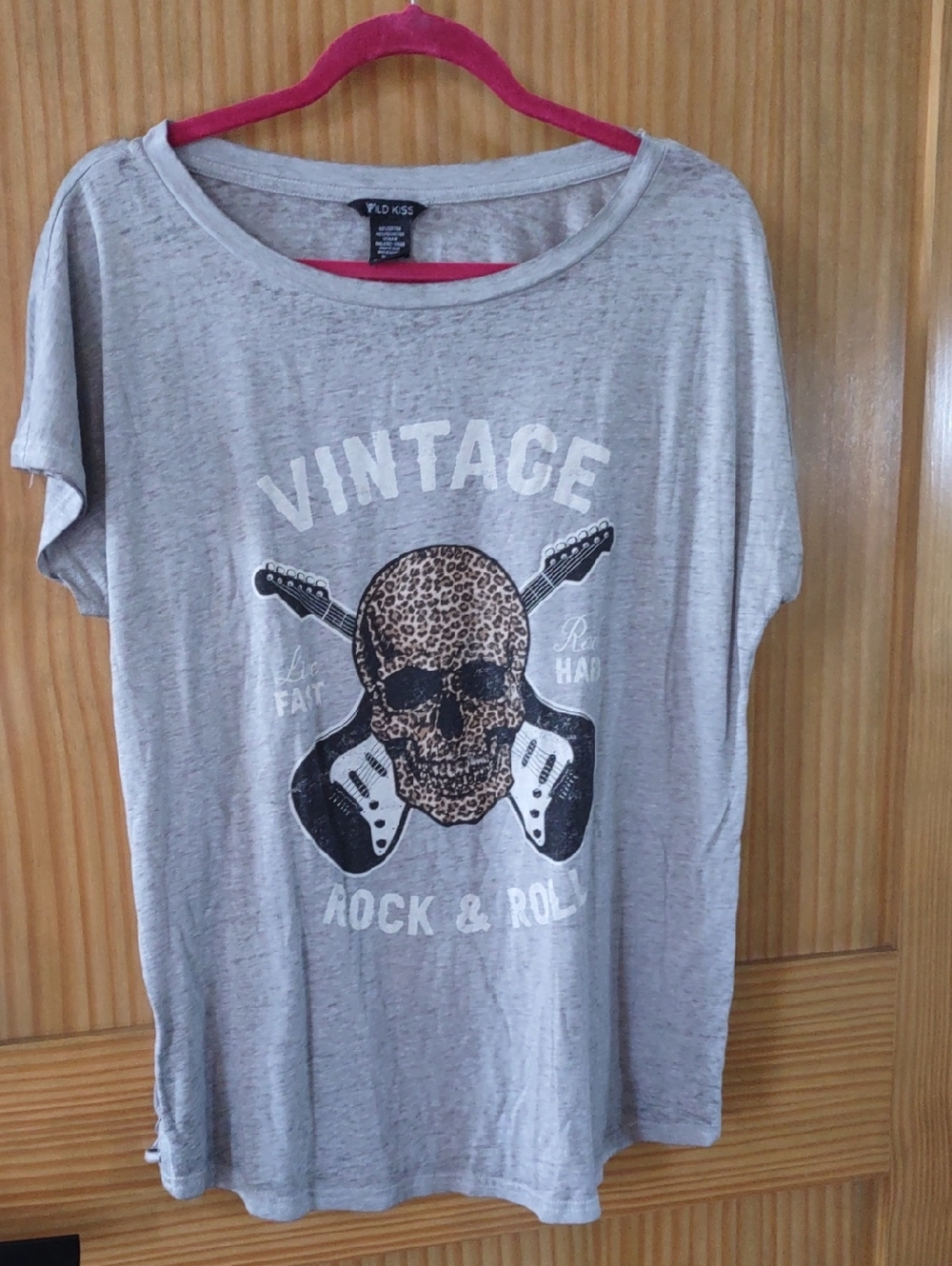 XL Vintage Rock & Roll Leopard Skull Tee - Light Gray